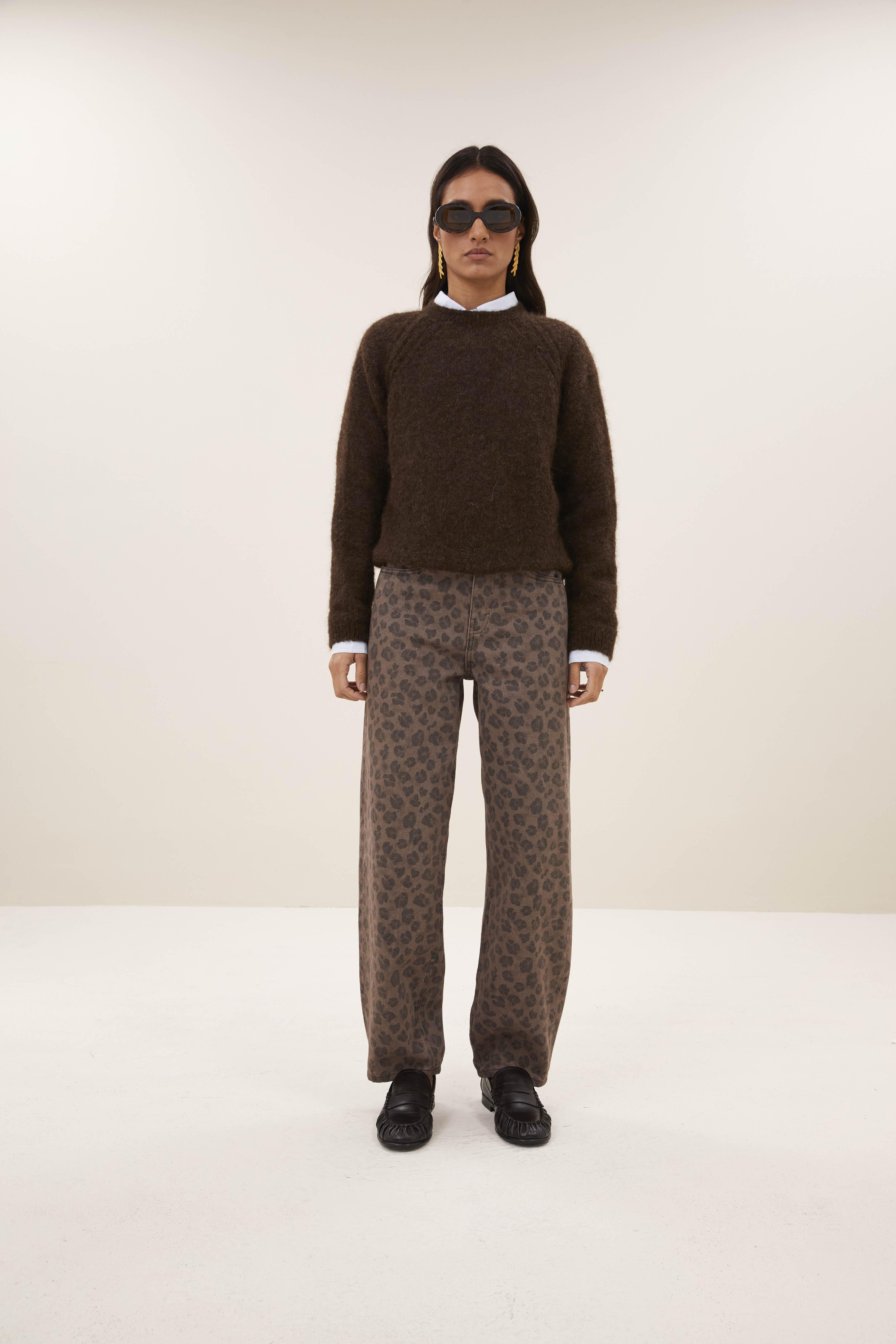 By-Bar Lew Cheetah Chocolat Pants Damen High Waist Hose braun